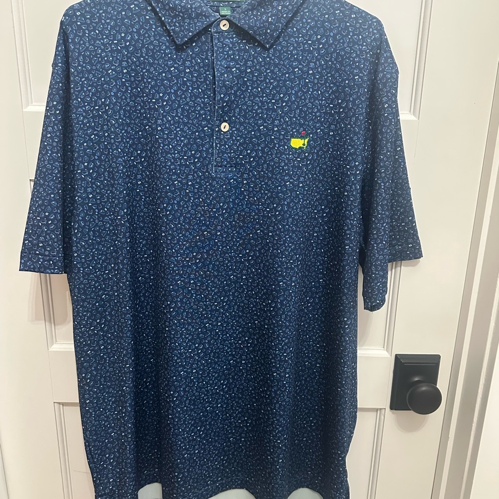 Masters Peter Millar Navy Micro-Pattern Polo